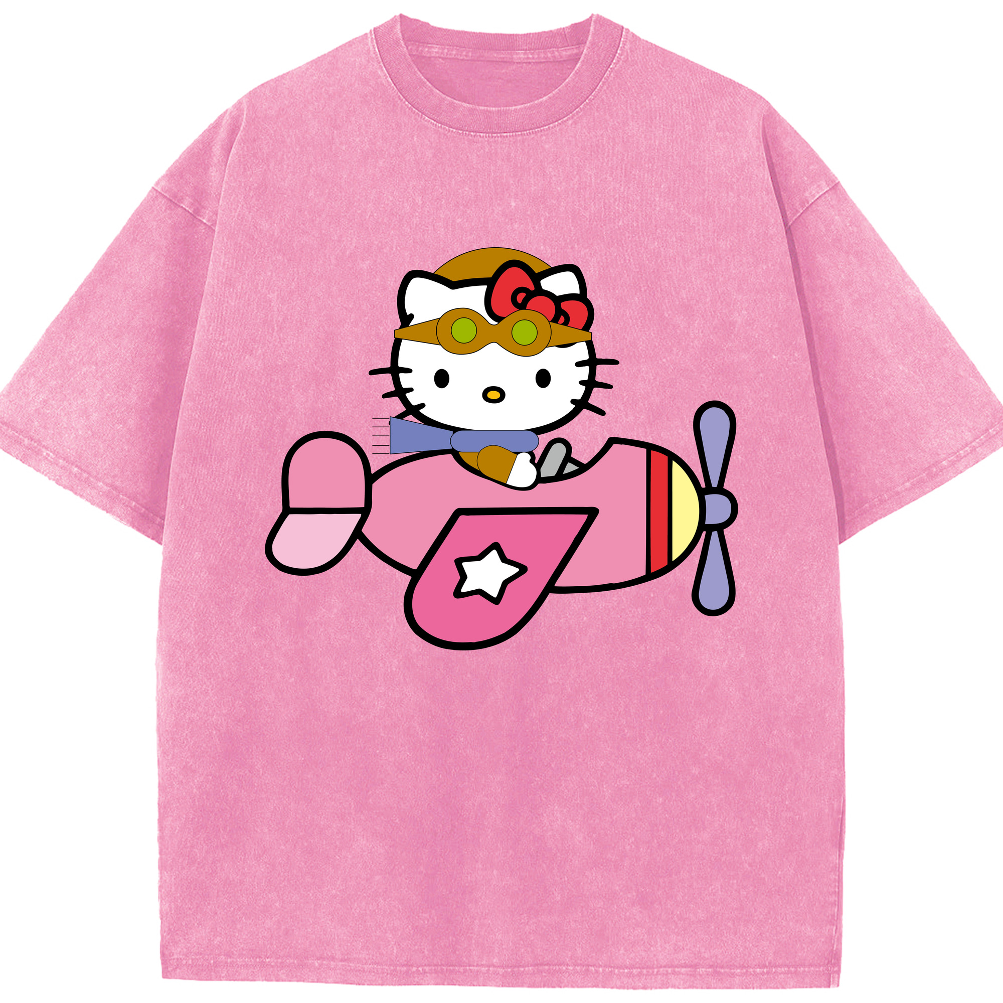 （画像用） Hello Kitty ハローキティ 綿100% ヴィンテージ風 半袖Tシャツ（フロントプリント）